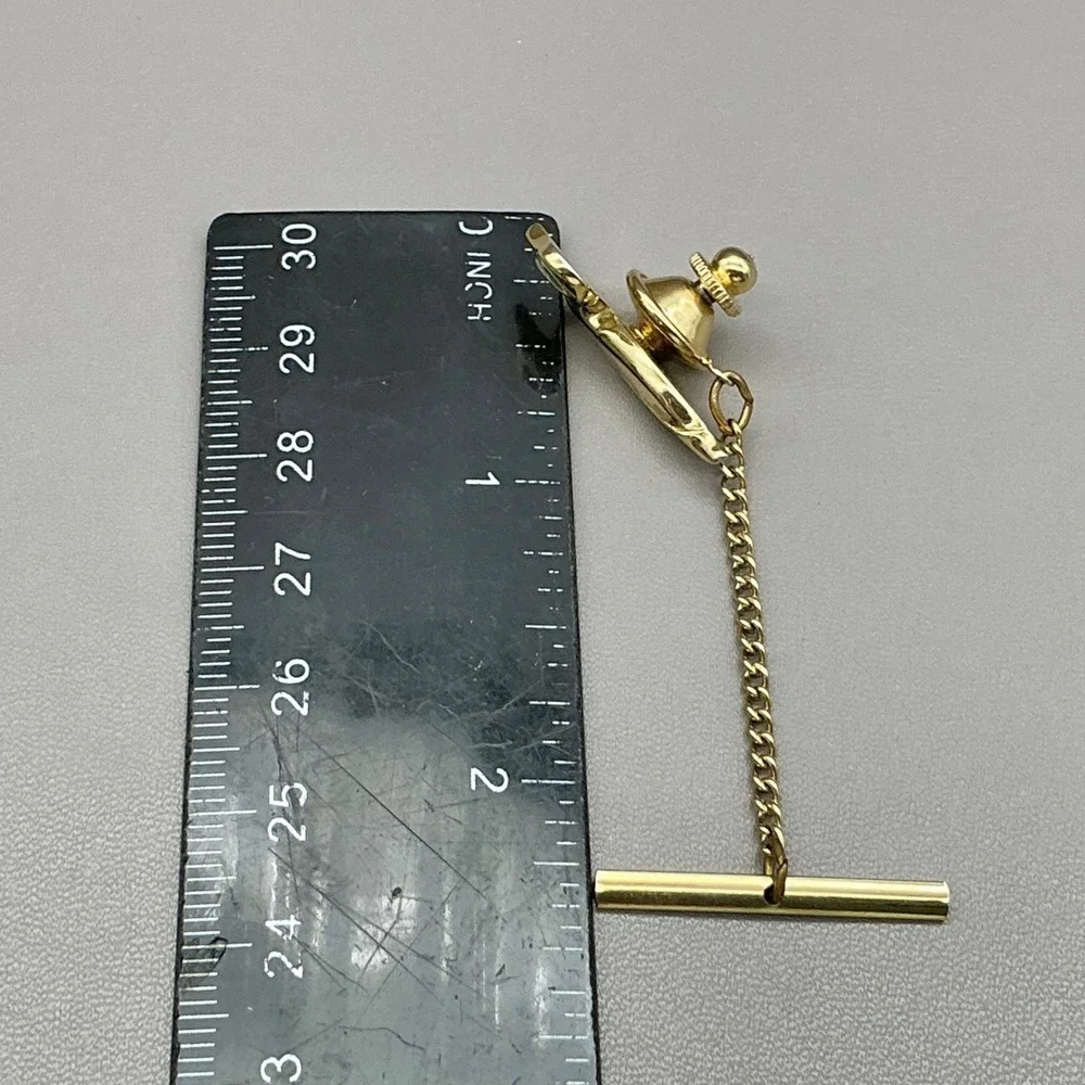 Vintage Gold Tone Duck Tie Tack Waterfowl Bird Lapel Pin with Safety Chain